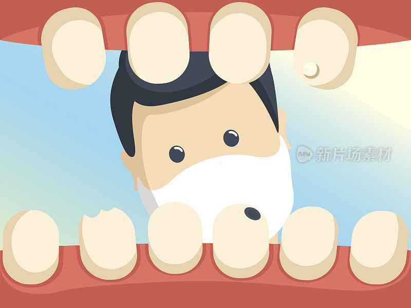 Patient with open throat in dentist office illustration.